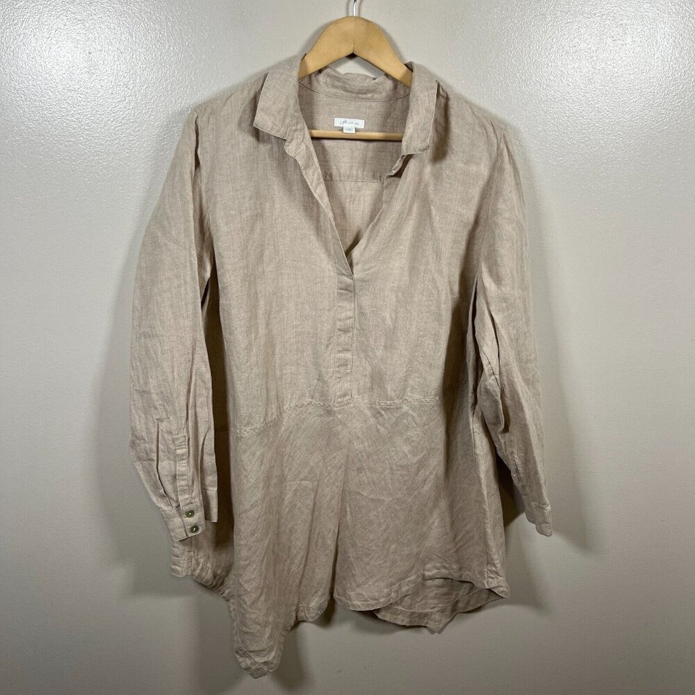 J.Jill Love Linen Popover Tunic Top Size 1X Beige Neutral Lagenlook Minimal